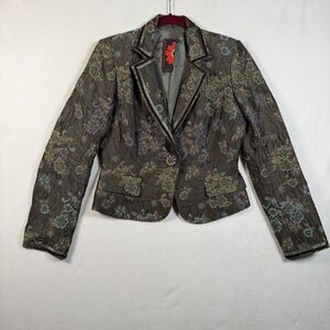 Debbie Shuchat Floral Tapestry Blazer Jacket Size 4 Cropped Boho Jacquard